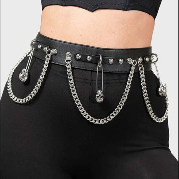 KILLSTAR Punktured statement skull safety pin belt - Picture 3 of 8